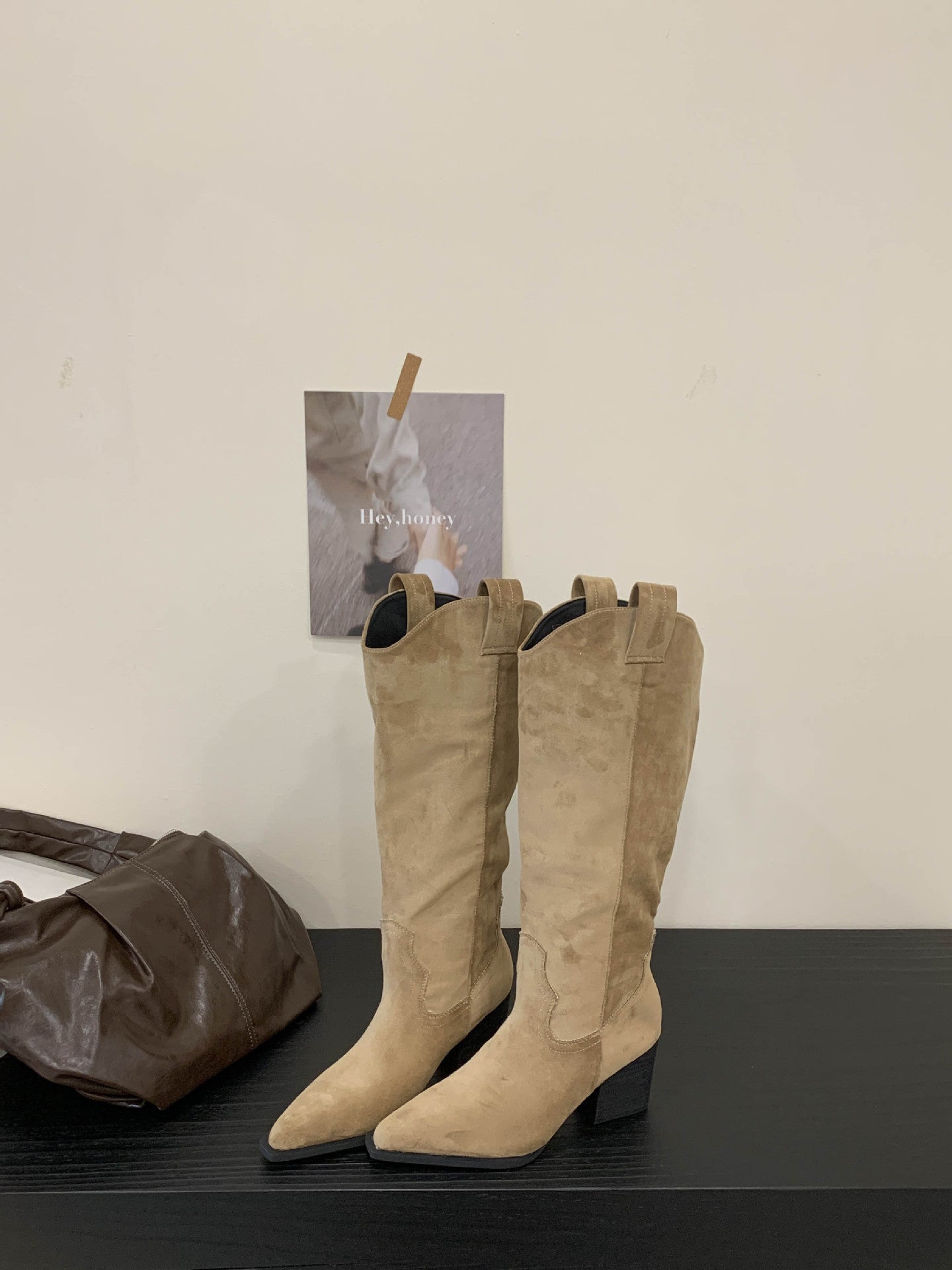 French Style Vintage Coffee Coloured Western Cowboy Boots