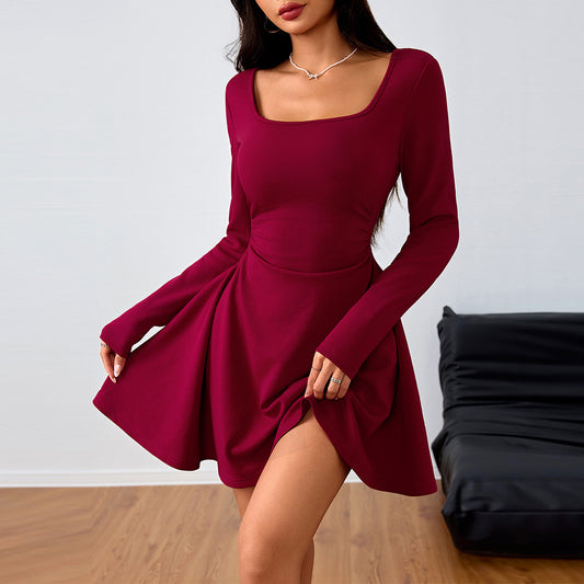 Elegant Dress with A High-Waisted - Style Wine-Red