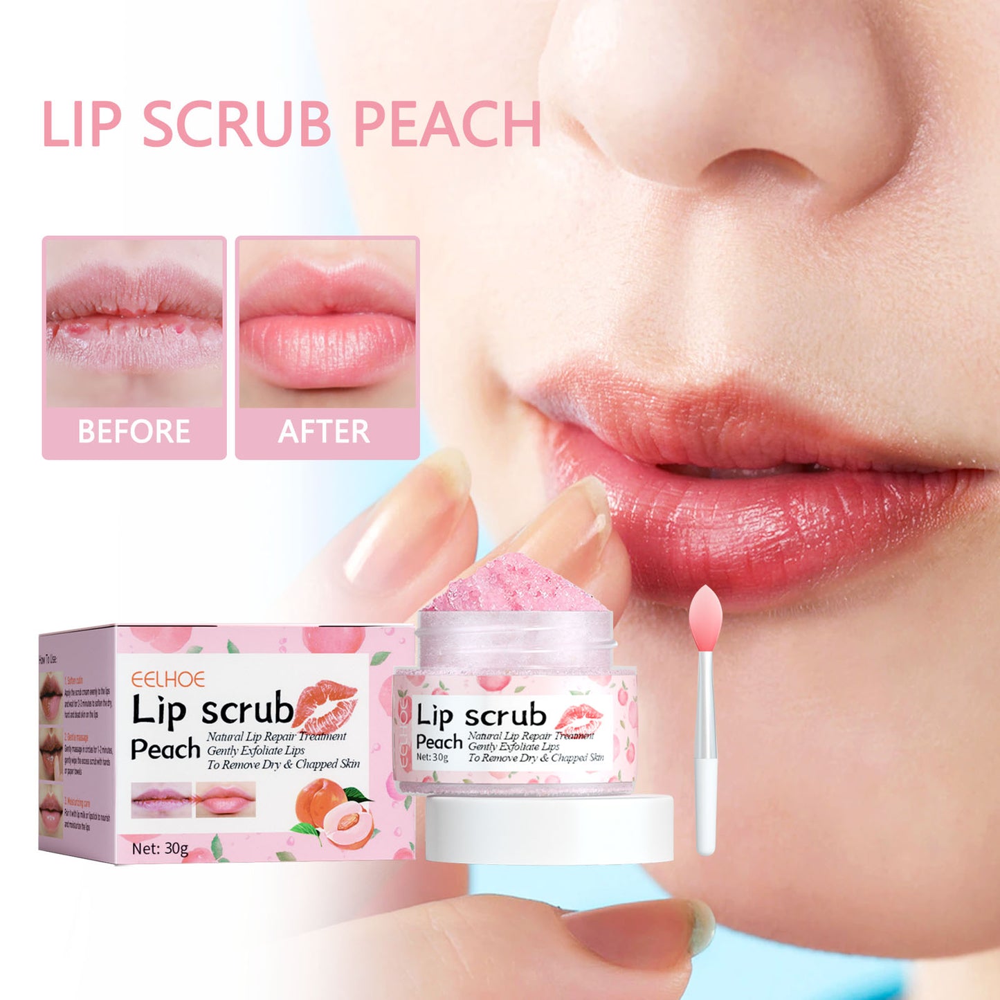 EELHOE Peach Lip Scrub For Fading Lip Lines