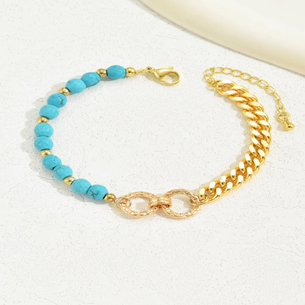 A Creative & Luxurious Style Double Ring Turquoise Multi Chain/Bracelet
