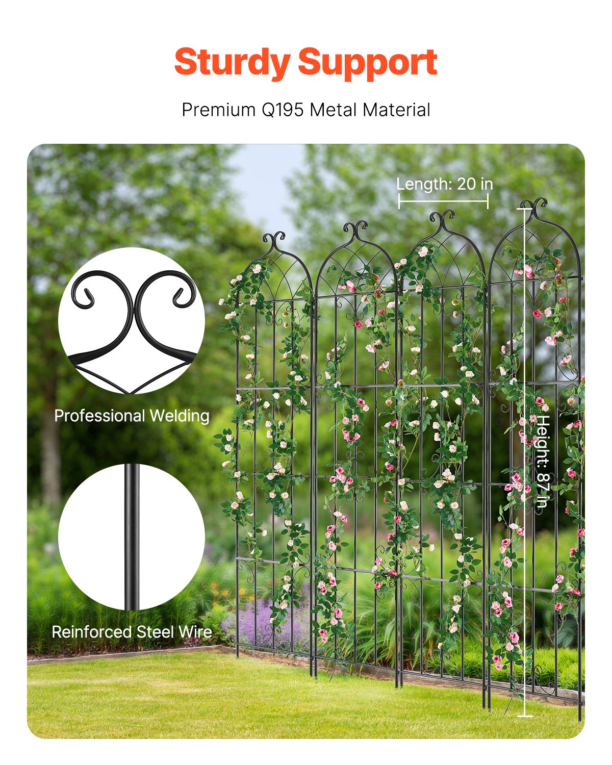4 Packs Metal Garden Trellis For Climbing Plant Support 87x20 In Rustproof