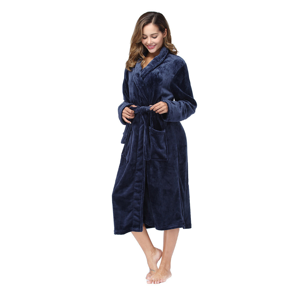 Solid Color Collar Robe For Women In Navy Blue