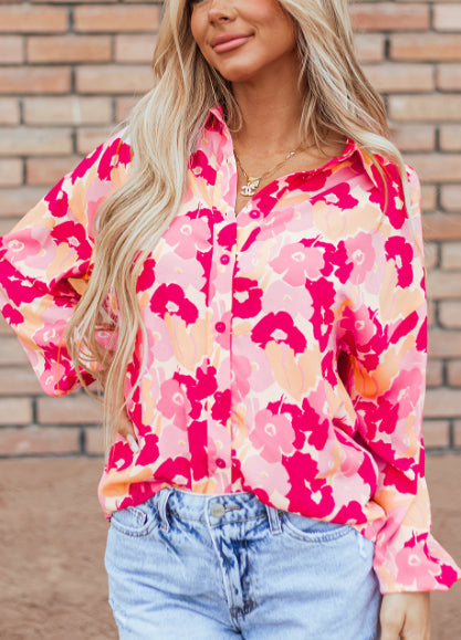 Floral Puff Sleeve Buttoned Shirt