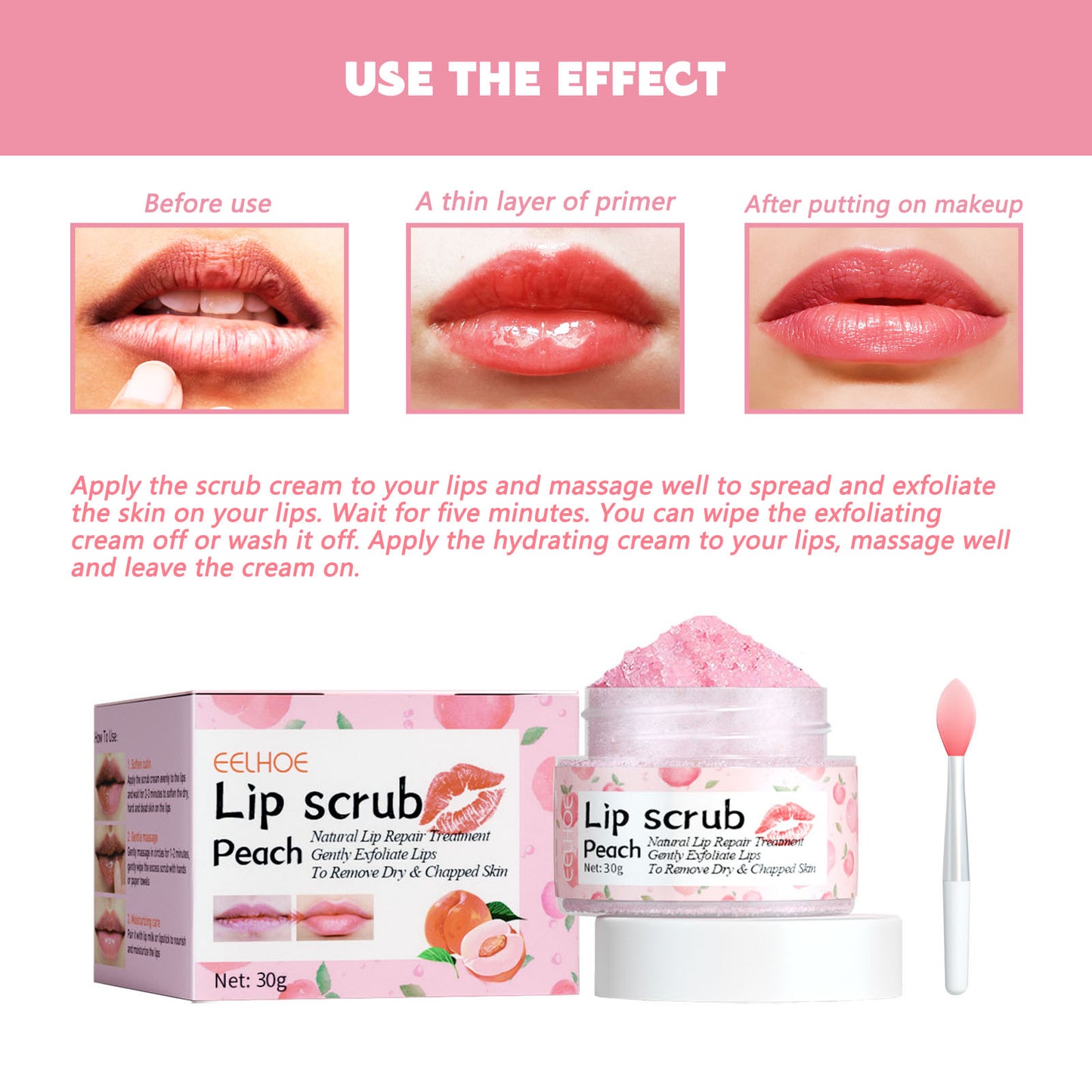 EELHOE Peach Lip Scrub For Fading Lip Lines