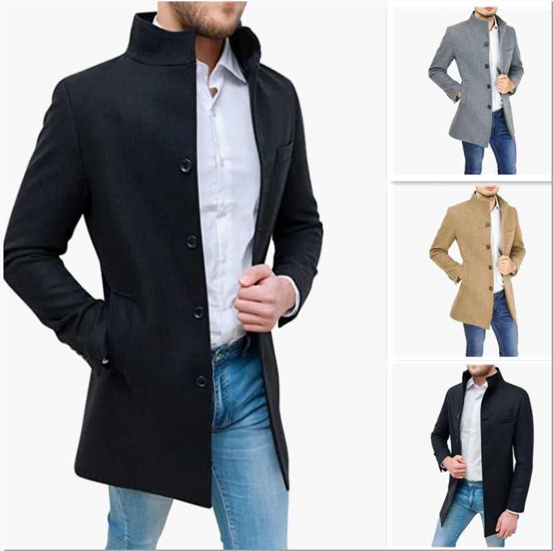 Men's Trench Coat - Standing Collar