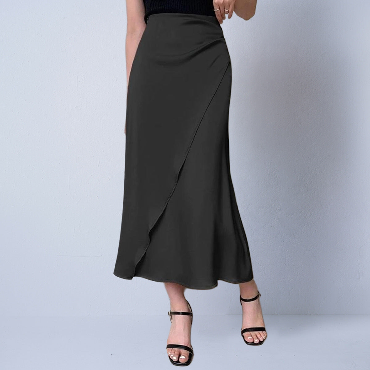 Faux Silk Midi Skirt Satin