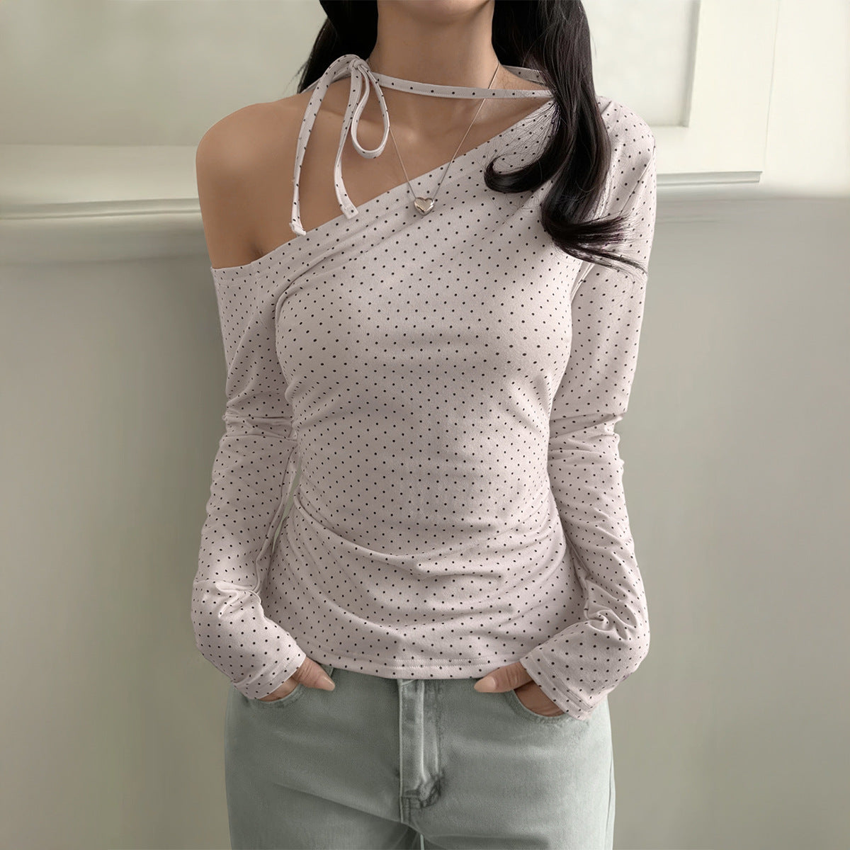 Women's Versatile Cat-Print Lace-Up Long-Sleeve T-Shirt